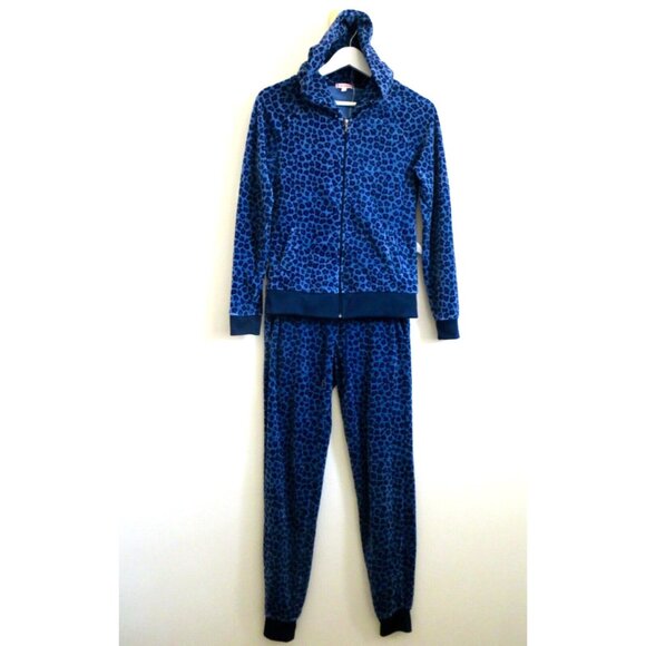 Vintage Y2K Juicy Couture Velour Leopard Tracksuit Set Hoodie Blue SZ XS - Picture 1 of 10